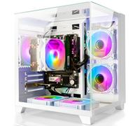 LXZ PC de bureau AMD Ryzen 7-5700G, 16 Go de RAM DDR4, 1 To NVME SSD, ordinateur tour avec alimentation 650 W pour la maison et le bureau (blanc)