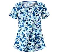 LXZS Blouse Médicale Femme de Travail Uniforme Médical Manches Courtes Col en V avec Boutons