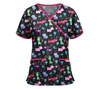 LXZS Blouse Médicale Tunique avec Col en V Manche Courte Hauts Uniforme de Travail Thanksgiving de Noël Chemisier Blouse Femme Chemisier Manche Blouse