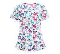 LXZS Blouse Médicale Tunique avec Col en V Manche Courte Hauts Uniforme de Travail Thanksgiving de Noël Chemisier Blouse Femme Chemisier Manche Blouse