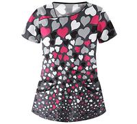 LXZS Tunique Medicale Femme Couleur Unie Grande Taille Blouse Médical Travail Uniforme Mignon Dessin Animé Imprimé Uniforme Médical Femme Col en V avec Poche Tunique