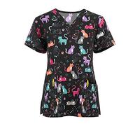 LXZS Tunique Medicale Femme Couleur Unie Soignant Garde-Malade Uniforme Manche Court Col en V Hauts de Travail Uniforme Infirmière Aide Tenue AVCE Poche Medicale Blouse