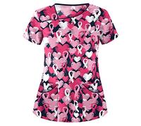 LXZS Universal Blouse Médicale Femme - Blouse de Travail Femme Diverses Impressions Blouse de Soignant Garde-Malade Uniforme Haut avec Deux Poches Imprimé Manches Courtes Col en V