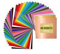 Lya Vinyl Lot de 40 feuilles de vinyle permanent (20 brillantes et 20 mates) en vinyle autocollant, pour décoration de fête, autocollant, tasse à faire soi-même, autocollant d'intérieur