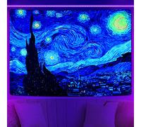 Lyacmy Décoration murale Van Gogh Nuit étoilée à la lumière noire - Réactive aux UV, tapisserie phosphorescente