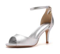 LYAHVGU Chaussures de Mariée de Mariage, 7 CM tempérament Couleur Unie Simple Peep Toe Sandales à Talons Aiguilles, Robe de soirée de Mariage Nuptiale Sandales de Bureau Quotidiennes