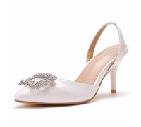 LYAHVGU Chaussures de Mariée de Mariage, Escarpins à Talons Aiguilles à Bout Pointu avec Boucle carrée en Strass Scintillant de 7 cm, Mariage Soirée Quotidien Robe Bureau Sandales de Mariée