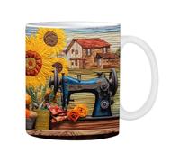lyanny Tasse 3D à coudre, Tasse en céramique de conception de machine à matelasser imprimée à plat pour le café, à café au lait de 350ml, tasse à thé avec Machine à piquer, pour thé au lait