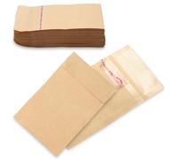 Lyaor 100 PCS Enveloppes Autocollantes en Papier Kraft 6x10cm Sachet Fin Respirante sans Enduit pour Graine Petit Sac Emballage pour Salaires Graines Pièces de Monnaie Perles Timbres