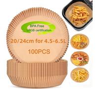 Lyaor 100 Pièces Papier Cuisson Antiadhésive pour Air Fryer 20/24cm Ronde Papier De Friteuse Sans Huile Paper Sulfurisé de Qualité Alimentaire pour Friteuse a Air 100% Naturel Biodégradable Sans BPA