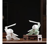 LYART Statue de Samouraï en Décoration Statue de Guerrier Japonais pour Chambre d'Enfant, Décoration Kongfu Thé Animal de Compagnie, Porte-encens pour Brûleur de Bâton Porte-encens (Blanc3 et Vert3)