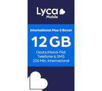 Lycamobile International Plus S Boost Carte SIM prépayée sans contrat avec 12 Go de Volume de données