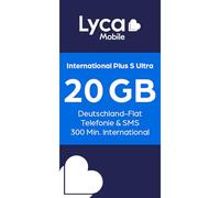 Lycamobile Lyca Mobile International Plus S Ultra Carte SIM prépayée sans contrat avec 20 Go de Volume de données
