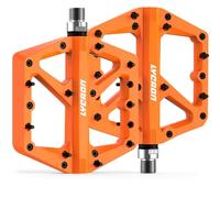 LYCAON Pédales de vélo - Pédales de vélo de course / VTT - Antidérapantes - Broche CR-MO - Pédales plates antidérapantes pour VTT 9/16" (Orange)