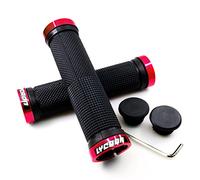 LYCAON Poignées de Guidon de vélo, poignée de butée de Bicyclette antidérapante avec Serrure en Aluminium pour Scooter Cruiser Chaise roulante en vélo (Rouge, General End Caps)