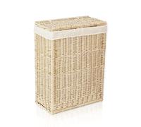 Lycce Panier à linge en osier avec couvercle, 60 l, fin, peu encombrant, grand espace de rangement, blanc