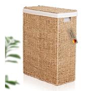 Lycce panier à linge étroit 50 l | Sac compact avec couvercle | Panier tressé en jonc de mer | Sac de niche avec poche