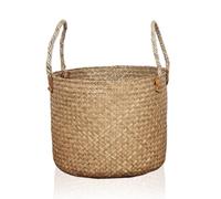 Lycce Panier à linge Rong avec poignée | Jonc de mer Taille 1 (Ø 36 cm) | Idéal comme panier de rangement ou panier à linge pour la salle de bain, la chambre à coucher, le salon, la chambre d'enfant