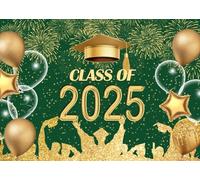 LYCGS Toile de fond de 2,4 x 1,8 m pour remise de diplôme 2024 vert et doré pour fête de remise de diplôme, bal de fin d'année, fournitures de décoration pour cabine photo X-239