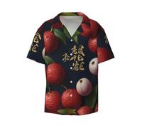 Lychee Calligraphy Chemise à manches courtes pour homme Imprimé décontracté Boutonné Tailles S-4XL, noir, Taille 4XL