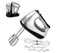 Lychee Fouet électrique anti-éclaboussures, 5 vitesses avec bouton turbo, avec base de rangement, 6 accessoires en acier inoxydable, fouet électrique pour la cuisson de cuisine, 300 W