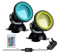Lychee RGB Projecteur Aquarium,sous-Marine Eclairage Submersible pour Poisson, LED étanche IP68 Lampe Angle Réglable Lumière avec Télécommande pour Jardin Pond Piscine Fontaine (2 Pack)