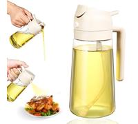 Lychico Flacon distributeur d'huile 2 en 1 de 470 ml et pulvérisateur d'huile de qualité alimentaire pour cuisine, distributeur d'huile pour barbecue, salade, steak, friteuse à air, beige