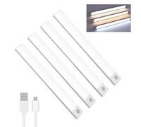 Lychico Lot de 4 lampes à détecteur de mouvement d'intérieur (20 cm), 40 LED 6000 K, piles rechargeables par USB, avec bande magnétique, lot de 4 LED
