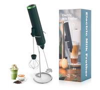 Lychico Mousseur à lait rechargeable avec fouet en acier inoxydable et support, puissant 2 têtes, 3 vitesses, mélangeur portatif rapide pour latte, cappuccino, chocolat chaud, œuf, vert