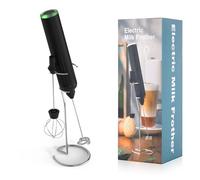 Lychico Mousseur à lait rechargeable avec fouet en acier inoxydable et support, puissant 2 têtes, 3 vitesses, mélangeur portatif rapide pour latte, cappuccino, chocolat chaud, œuf, noir