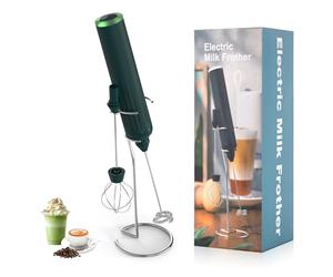 Lychico Mousseur à lait rechargeable avec fouet en acier inoxydable et support, puissant 2 têtes, 3 vitesses, mélangeur portatif rapide pour latte, cappuccino, chocolat chaud, œuf, vert