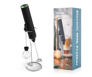 Lychico Mousseur à lait rechargeable avec fouet en acier inoxydable et support, puissant 2 têtes, 3 vitesses, mélangeur portatif rapide pour latte, cappuccino, chocolat chaud, œuf, noir