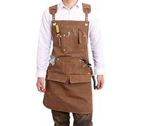 LYCN Tabliers de travail en bois pour homme, tablier réglable en toile de coton avec poches à outils, tablier robuste pour atelier, charpentier, cadeau de chef, horticulture, barbecue, café (marron