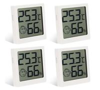 LYCXAMES Lot de 4 mini hygromètres d'intérieur - Thermomètre hygromètre numérique avec indicateur smiley - Pour serre, salon, chambre de bébé, chambre de personnes âgées