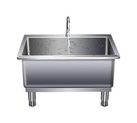 LYDBMYT Balai à franges en acier inoxydable - Station de nettoyage d'évier autoportante - Évier de nettoyage de la maison - Pour restaurant, cuisine, buanderie, garage, argenté - 50 x 40 x 50 cm