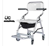 LYDBMYT Chaise percée pliante, tabouret de salle de bain pliable portable, chaise de douche de bain avec accoudoirs et roues, pour personnes âgées handicapées (taille : B (avec accessoires))