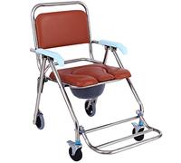 LYDBMYT Fauteuil roulant de douche pliable - Chaise percée à côté de 150 kg avec siège rembourré en cuir synthétique, chaise de toilette mobile à roulettes avec accoudoirs et dossier, cadre en acier