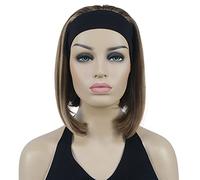 Lydell Perruque 3/4 courte et raide avec bandeau synthétique (V6 marron mélangé)