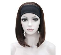 Lydell Perruque courte avec bandeau synthétique de coupe carrée et lisse - Cheveux mi-longs (33 Châtain foncé)