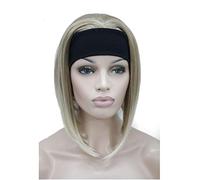 Lydell Perruque courte droite avec bandeau synthétique au carré 3/4 perruque courte à mi-longueur (15BT613 Mélange blond)