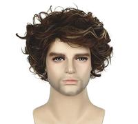 Lydell Perruque pour homme de 25,4 cm, cheveux synthétiques longs, bouclés et ondulés, résistants à la chaleur, pour le quotidien, cosplay, Halloween (mélange brun auburn avec reflets blonds)