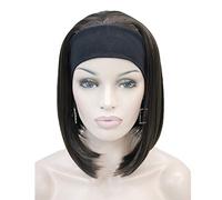 Lydell, Perruque synthétique courte à coupe carrée avec cheveux lisses et bandeau, couleur brun châtain