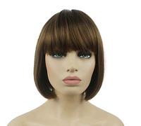 Lydell Perruque synthétique résistante à la chaleur - 20,3 cm - Cheveux courts et raides - Frange plate - Mignon pois centraux - Résistant à la chaleur - Brun doré