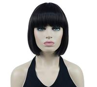 Lydell Perruque synthétique résistante à la chaleur avec frange plate - 20,3 cm - Marron foncé