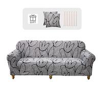 Lydevo Housse de Canapé 3 Place Housse Canapé Extensible avec Accoudoir avec 2 Housses de Coussin Couverture de Canapé Élastique Universelle Antidérapante Revêtement de Canapé(3 Places,Fleurs Grises)