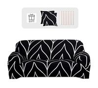 Lydevo Housse de Canapé 4 Place Housse Canapé Extensible avec Accoudoir avec 2 Housses de Coussin Couverture de Canapé Élastique Universelle Antidérapante Revêtement de Canapé(4 Places,Ligne Noire)