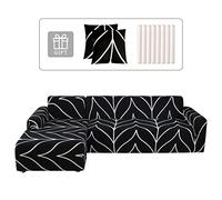 Lydevo Housse de Canapé d'angle Extensible 2 Pièces Housse de Canapé vec Accoudoirs Convertible avec Deux Taies d'oreiller Couverture de Canapé d'angle Forme de L Revêtement Canapé，Ligne Noire