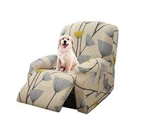 Lydevo Housse de Fauteuil inclinable Extensible Housse de Chaise inclinable Protection inclinable Lot de 4 avec Poches latérales Housse de Fauteuil inclinable Lavable antidérapante,Feuille Beige