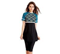 LYDHDY Maillot de Bain Islamique Grande Taille Femmes Modeste Patchwork Couverture complète Maillot de Bain à Manches Courtes Islamique Hijab Islam Burkinis Porter Un Maillot de Bain