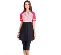 LYDHDY Maillot de Bain Islamique Grande Taille Femmes Modeste Patchwork Couverture complète Maillot de Bain à Manches Courtes Islamique Hijab Islam Burkinis Porter Un Maillot de Bain